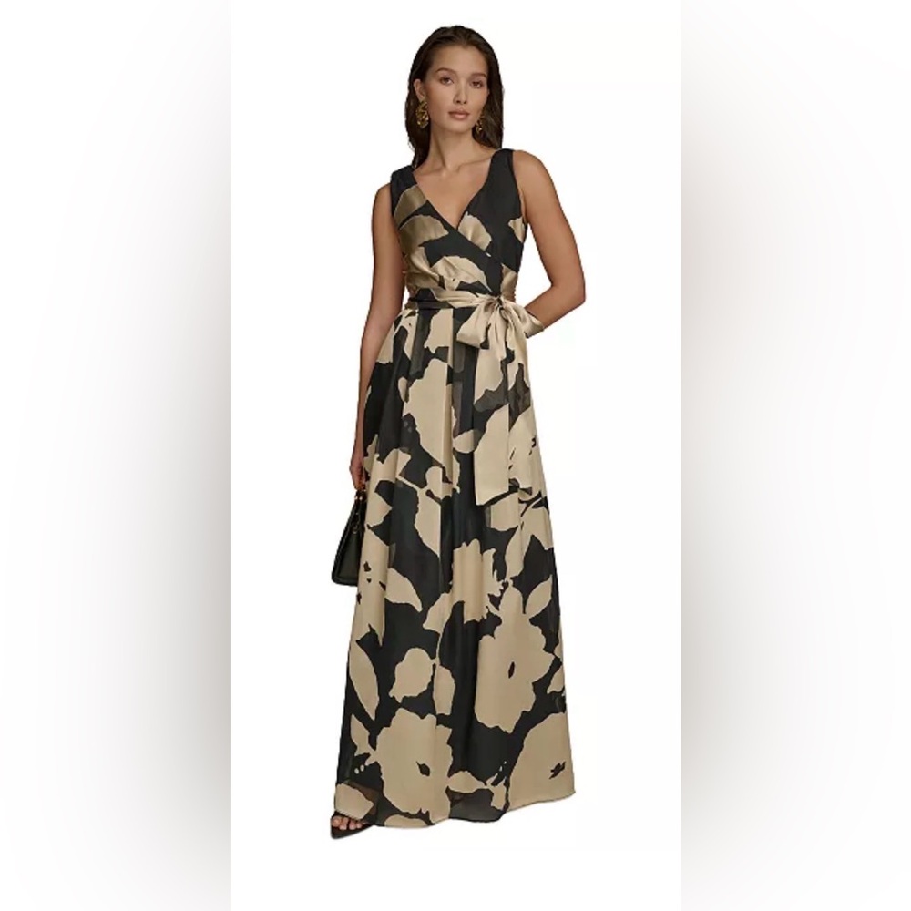 Donna Karan New York Printed Sleeveless Tie-Waist Gown Without Belt MSRP $329